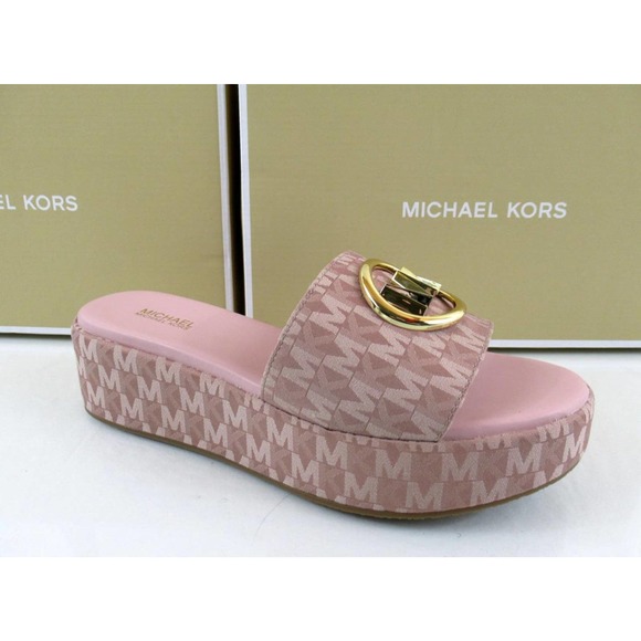 Michael Kors Shoes - Michael Kors Sadler Platform Wedge Sandals MK Logo Fawn Light Pink
